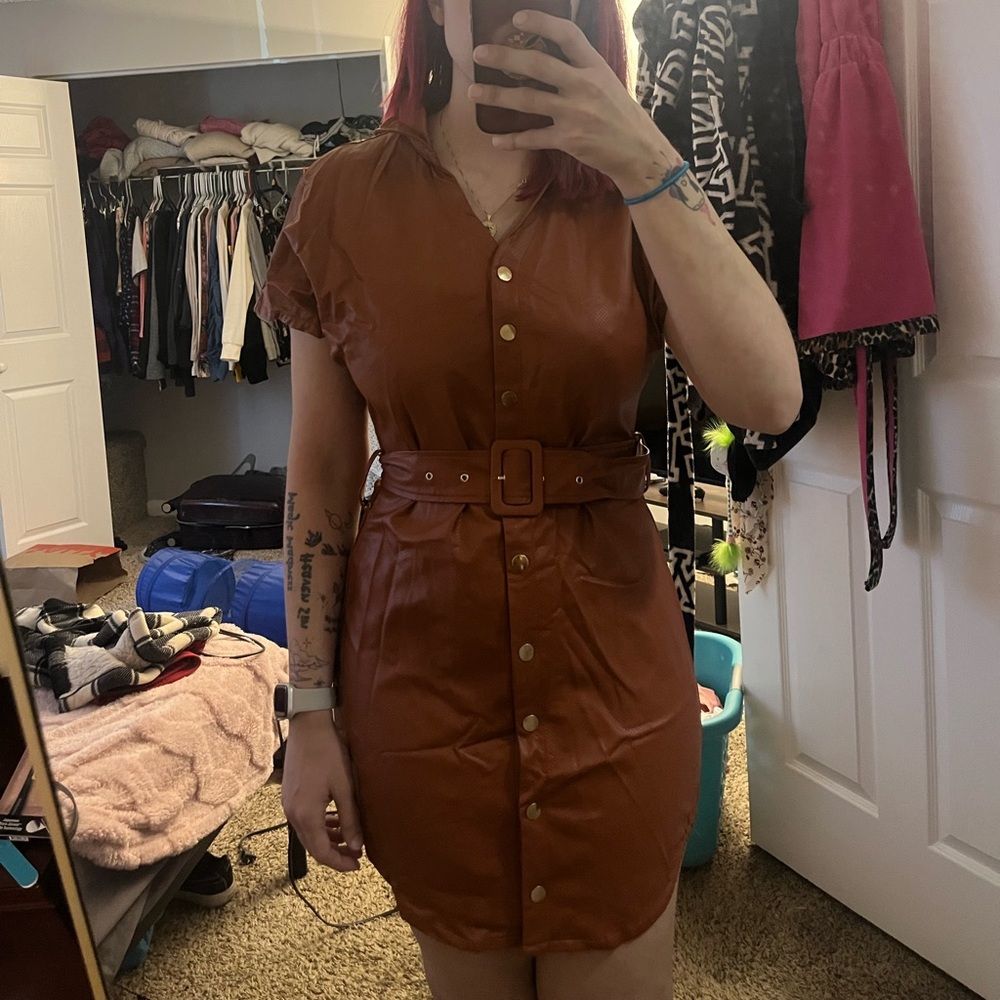 JustFab Brown Button-Down Dress